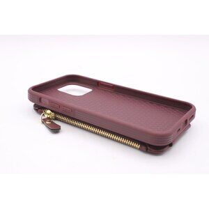 iPhone 12 Wallet Phone Case Zip Pocket Card Holders Burgundy Wine Protective NEW
